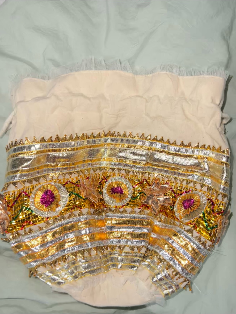 Embellished Cream Women’s Shorts with Gold & Silver Accents